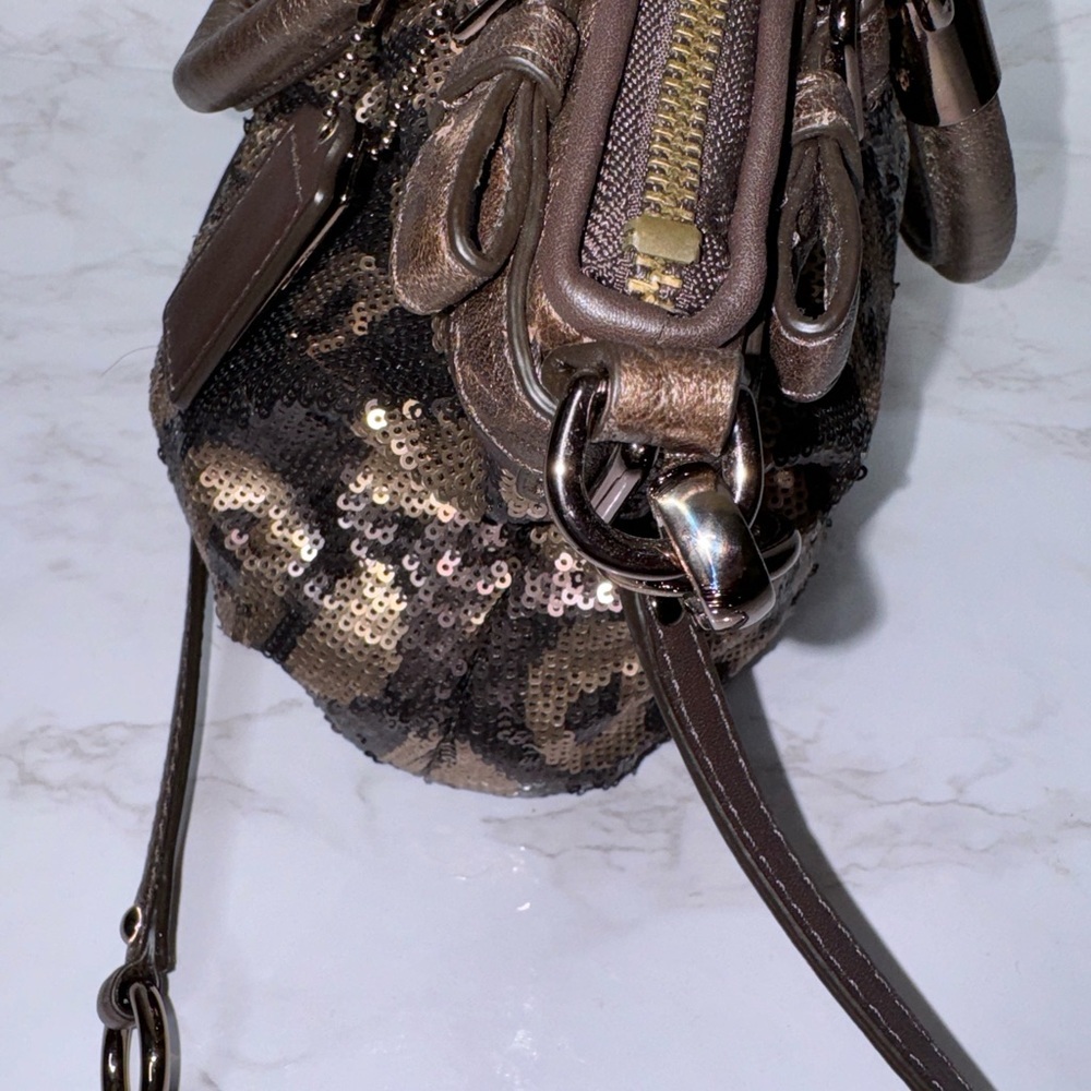 COACH OCELOT LEOPARD SEQUIN SOPHIA HANDBAG/ CROSSBODY BAG BRONZE #18638 NWT - Picture 9 of 12